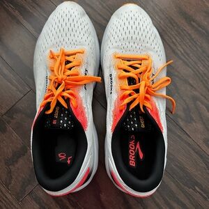 Brooks Ghost 16 Men's Shoes - White with Orange Highlights
